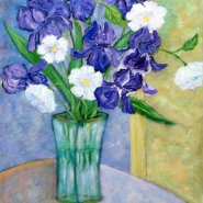 Irises In Glass Vase